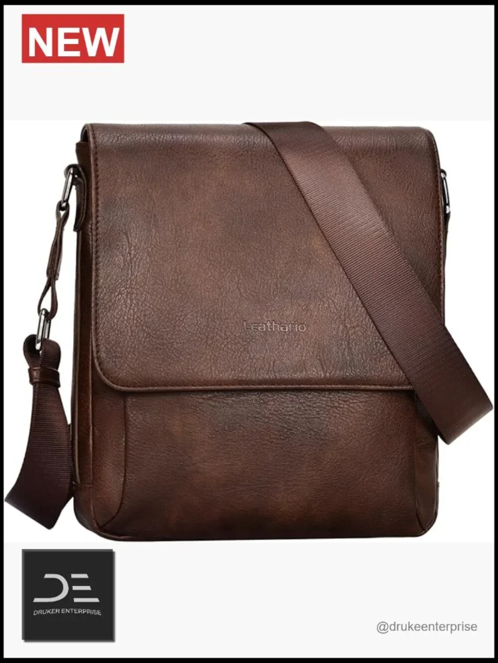 Vegan Leather Messenger Crossbody Bag for Men Small Shoulder Satchel Travel